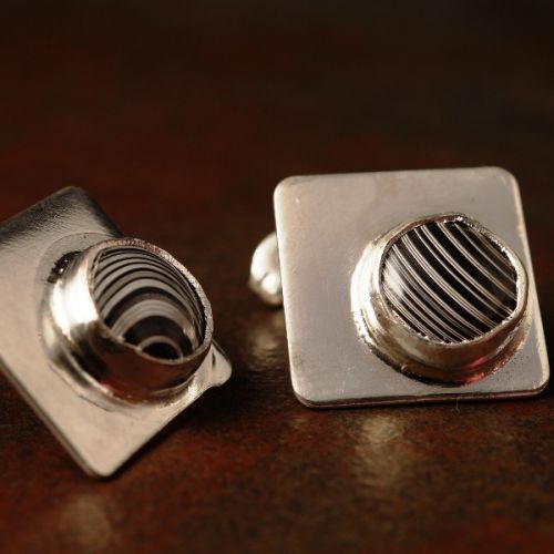 Contemporary handcrafted sterling silver Fordite studs 10th Birthday prize giveaway